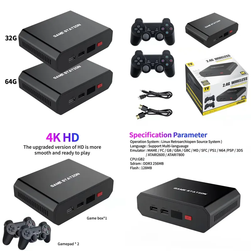 Video Gaming & Esports Usd Acc - เครื่องเล่นวิดีโอเกม M8plus HD พร้อมกล่องคอนโซล คอนโทรลเลอร์ไร้สายคู่ 2.4G