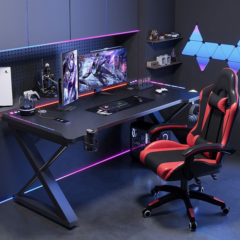 Esports Gaming Top - โต๊ะคอมพิวเตอร์สำหรับเล่นเกม E-Sports สำหรับใช้ในบ้าน พร้อมพื้นผิวคาร์บอนไฟเบอร์ ไฟ RGB